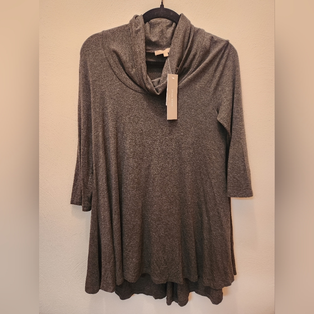Joan Vass Charcoal Cowl Neck Top Size M